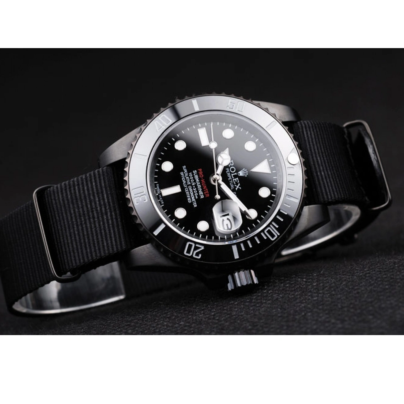 AAA replica watch Black Swiss Fabric Dial Strap Black Submariner Pro-Hunter Rolex 1013